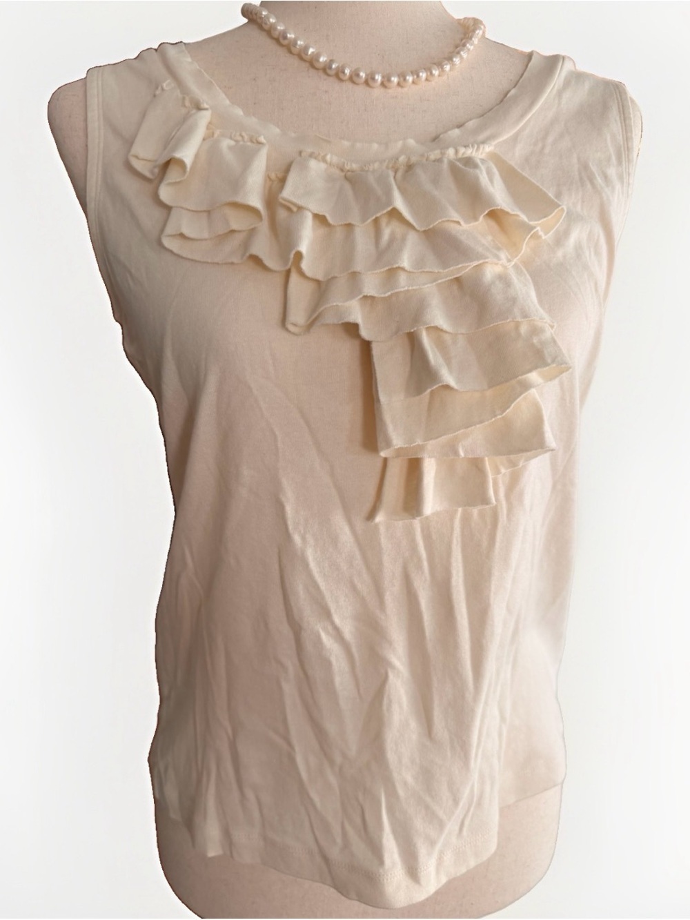 100% Pima cotton Talbots Ruffle Front Sleeveless Tank